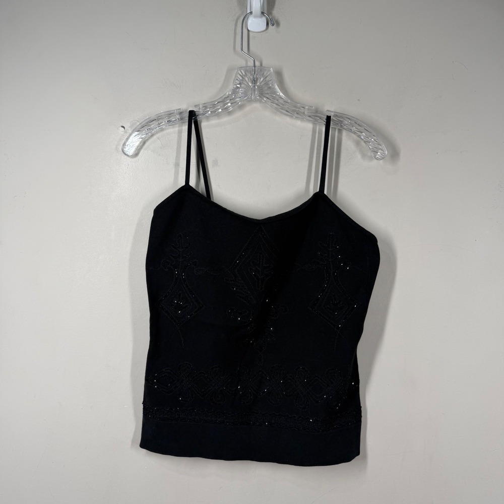 Vintage Cache Black Silk Blend Witych Goth Beaded Embroidered Camisole Top Sz L